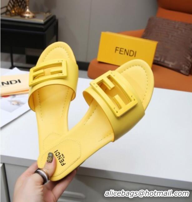 Grade Design Fendi Baguette Leather Slide Sandals Yellow 022178