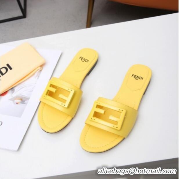 Grade Design Fendi Baguette Leather Slide Sandals Yellow 022178