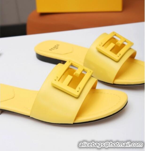 Grade Design Fendi Baguette Leather Slide Sandals Yellow 022178