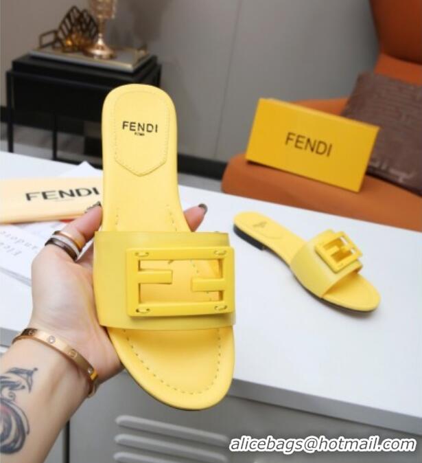 Grade Design Fendi Baguette Leather Slide Sandals Yellow 022178