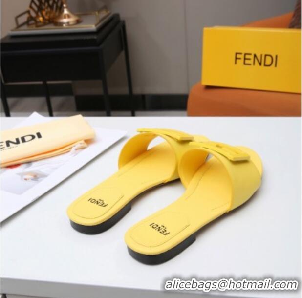 Grade Design Fendi Baguette Leather Slide Sandals Yellow 022178