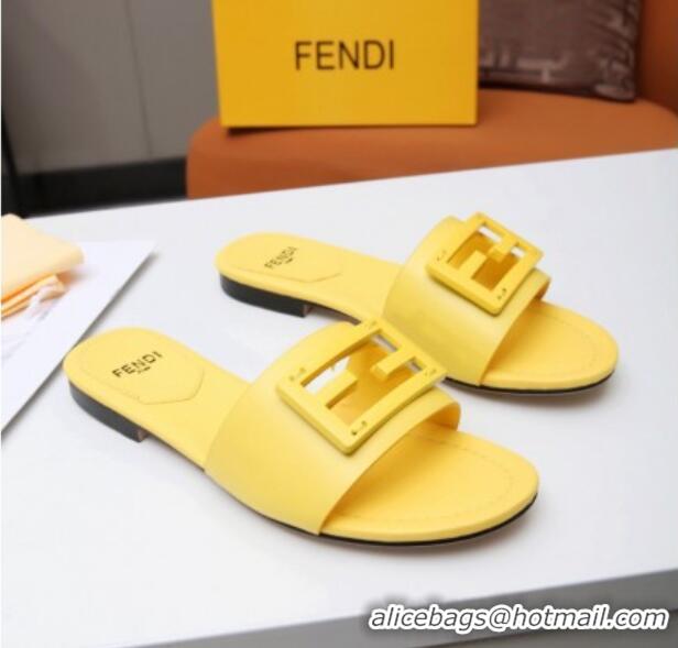 Grade Design Fendi Baguette Leather Slide Sandals Yellow 022178