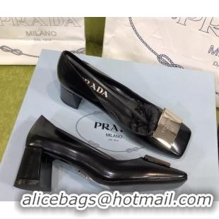 Top Quality Prada Brush Leather Pumps Black/Silver 112396