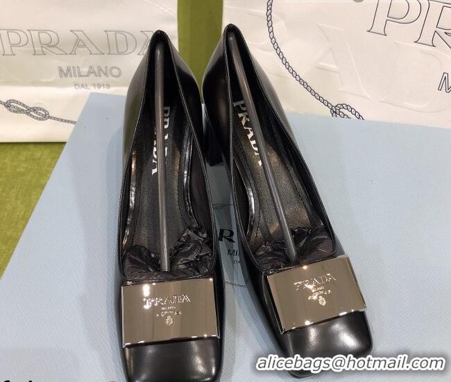 Top Quality Prada Brush Leather Pumps Black/Silver 112396