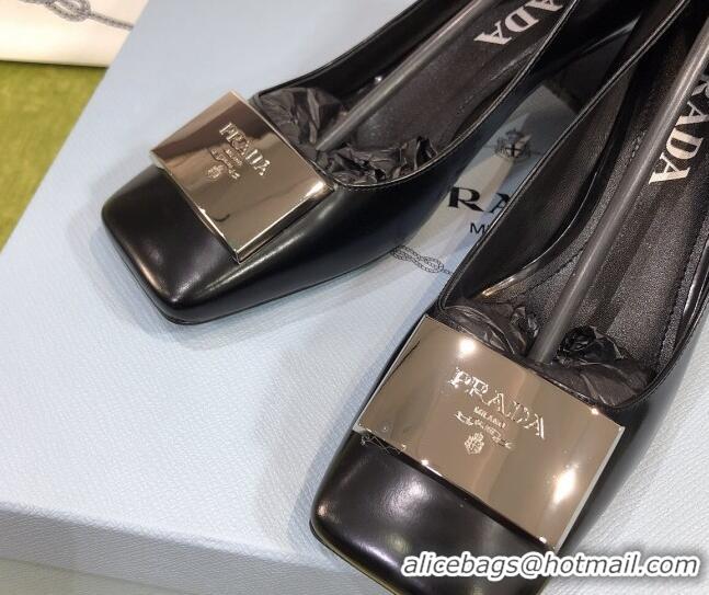 Top Quality Prada Brush Leather Pumps Black/Silver 112396