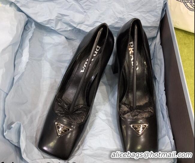 Cute Prada Brush Leather Pumps Black/Silver 112397