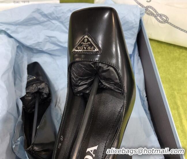 Cute Prada Brush Leather Pumps Black/Silver 112397