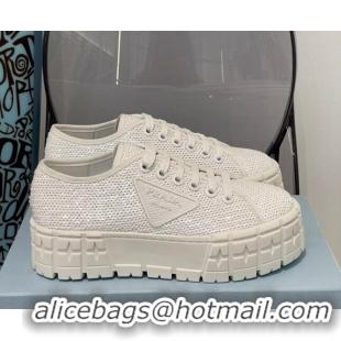 Classic Hot Prada Double Wheel Sequin Sneakers White 112409