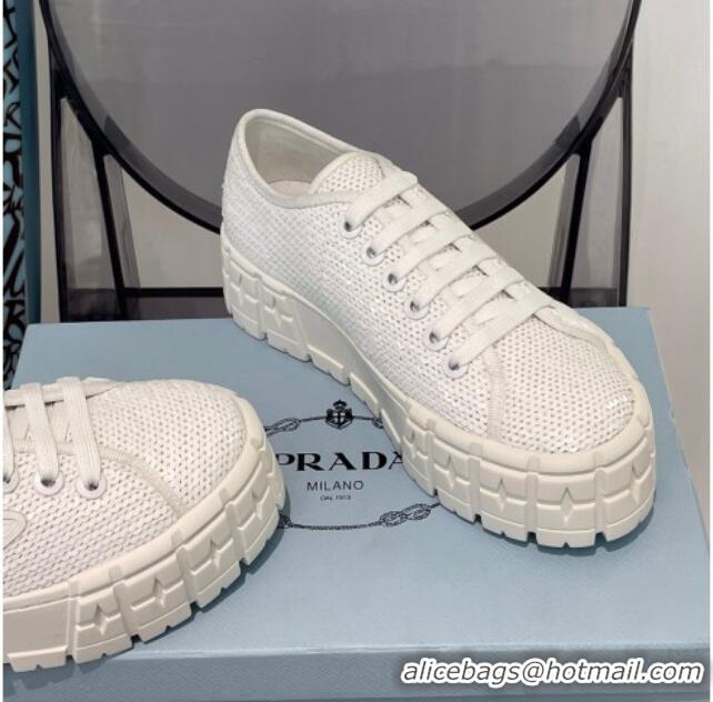 Classic Hot Prada Double Wheel Sequin Sneakers White 112409