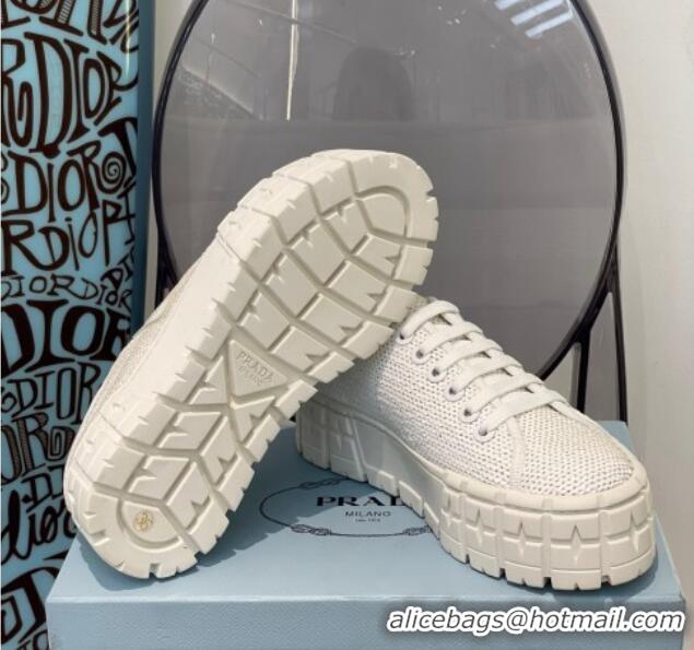 Classic Hot Prada Double Wheel Sequin Sneakers White 112409