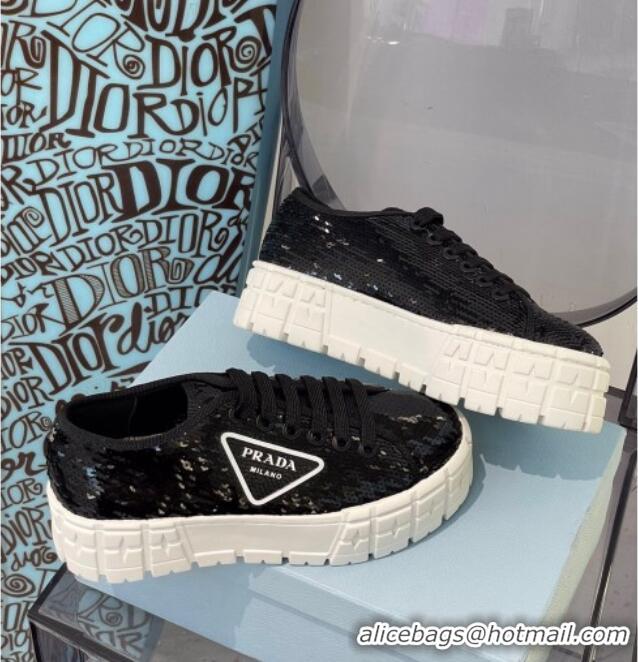 Discount Prada Double Wheel Sequin Sneakers 112409 Black