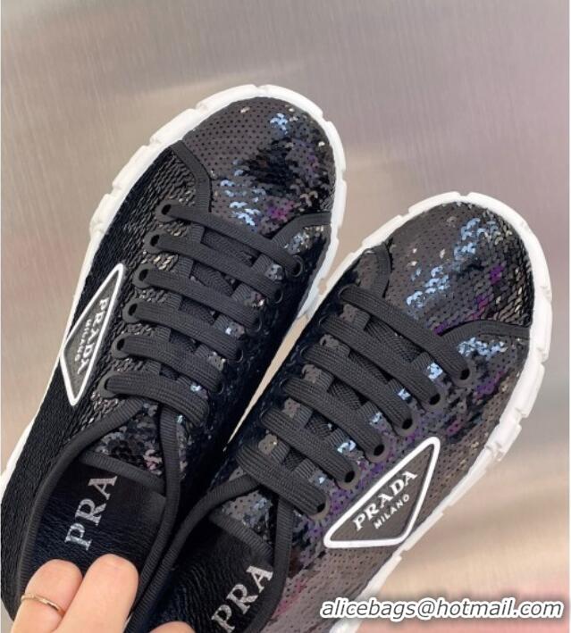 Discount Prada Double Wheel Sequin Sneakers 112409 Black