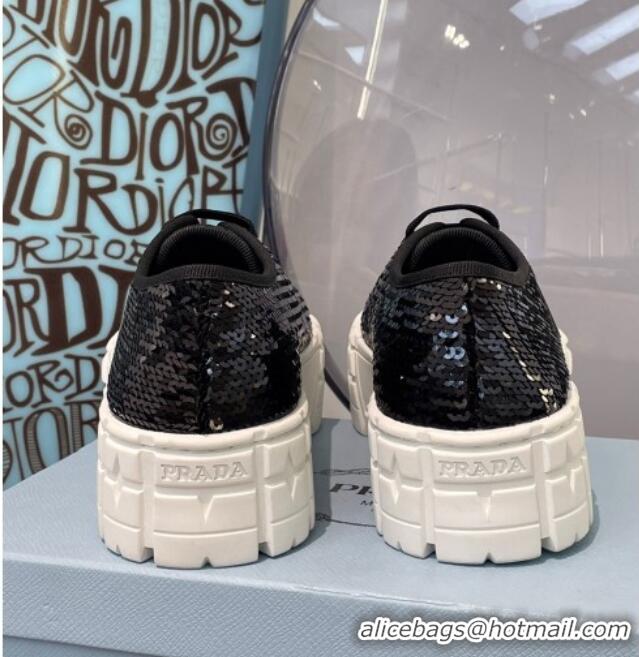 Discount Prada Double Wheel Sequin Sneakers 112409 Black