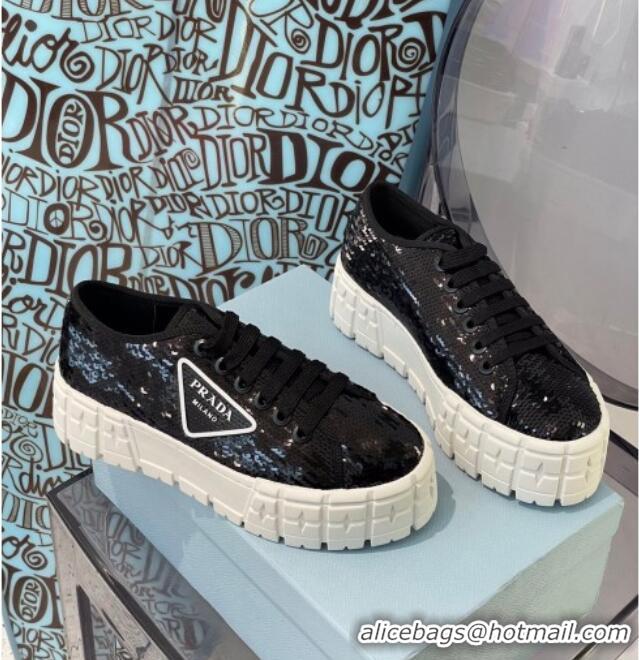 Discount Prada Double Wheel Sequin Sneakers 112409 Black