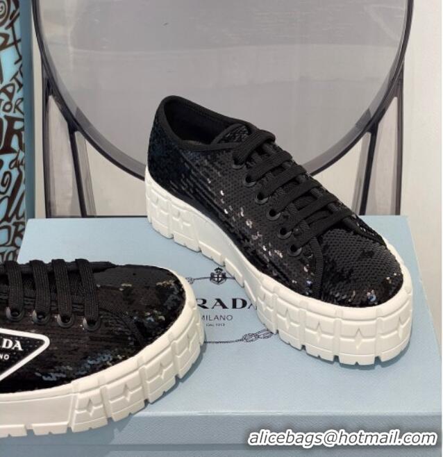 Discount Prada Double Wheel Sequin Sneakers 112409 Black