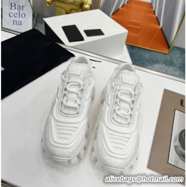 Luxurious Prada Cloudbust Thunder Sequin Sneakers 121720 White