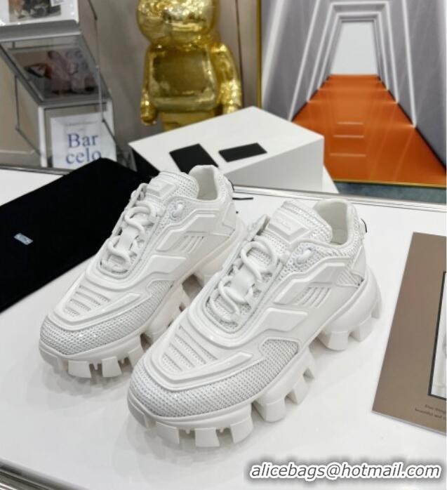 Luxurious Prada Cloudbust Thunder Sequin Sneakers 121720 White