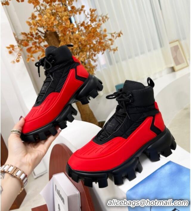 Unique Style Prada Cloudbust Thunder Sequin Sneakers/Ankle Boots 121724 Red/Black