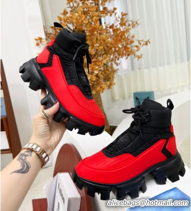 Unique Style Prada Cloudbust Thunder Sequin Sneakers/Ankle Boots 121724 Red/Black