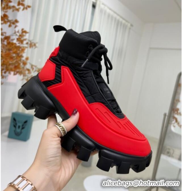 Unique Style Prada Cloudbust Thunder Sequin Sneakers/Ankle Boots 121724 Red/Black