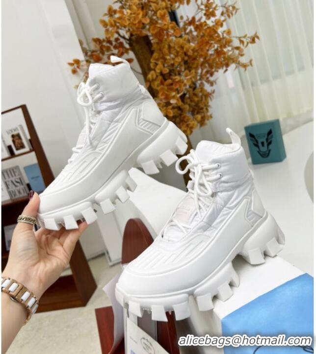 Good Looking Prada Cloudbust Thunder Sequin Sneakers/Ankle Boots 121726 All White