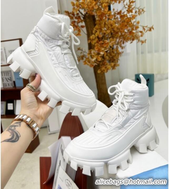 Good Looking Prada Cloudbust Thunder Sequin Sneakers/Ankle Boots 121726 All White