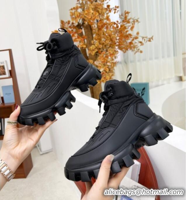 Best Luxury Prada Cloudbust Thunder Sequin Sneakers/Ankle Boots 121726 All Black