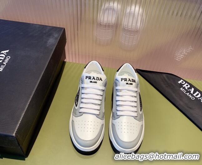 Good Looking Prada District Leather Sneakers 121819 White/Grey