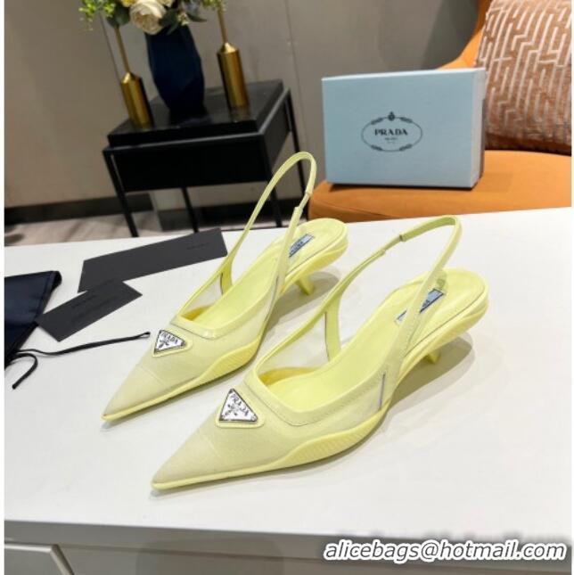 Luxury Style Prada Mesh Slingback Pumps 3cm 011359 Yellow