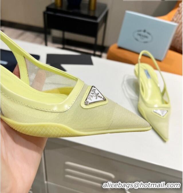 Luxury Style Prada Mesh Slingback Pumps 3cm 011359 Yellow