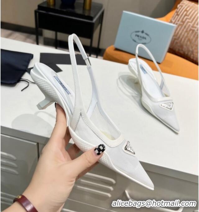 Best Product Prada Mesh Slingback Pumps 3cm 011359 White