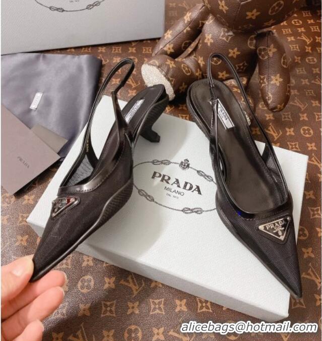 Shop Duplicate Prada Mesh Slingback Pumps 3cm 011359 Black