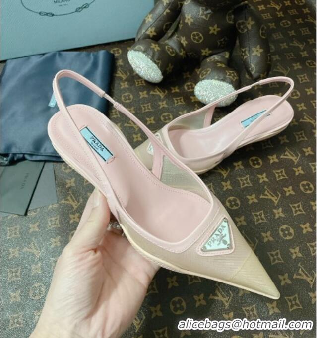 Popular Style Prada Mesh Slingback Pumps 3cm 011359 Pink