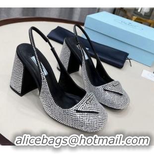 Grade Quality Prada Crystal Slingback Pumps 9cm 011364 Silver/Black