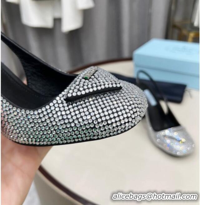 Grade Quality Prada Crystal Slingback Pumps 9cm 011364 Silver/Black