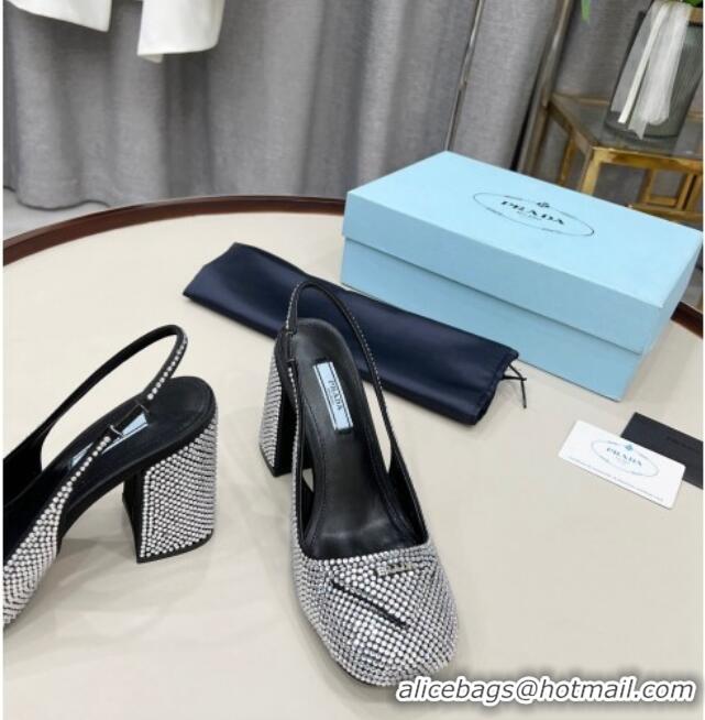 Grade Quality Prada Crystal Slingback Pumps 9cm 011364 Silver/Black