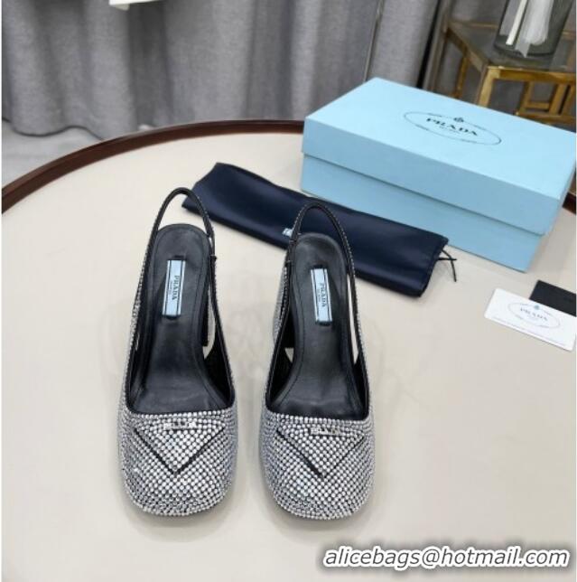 Grade Quality Prada Crystal Slingback Pumps 9cm 011364 Silver/Black