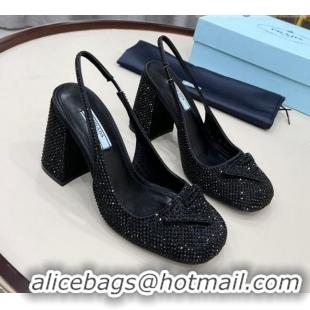 Discount Prada Crystal Slingback Pumps 9cm 011365 Black