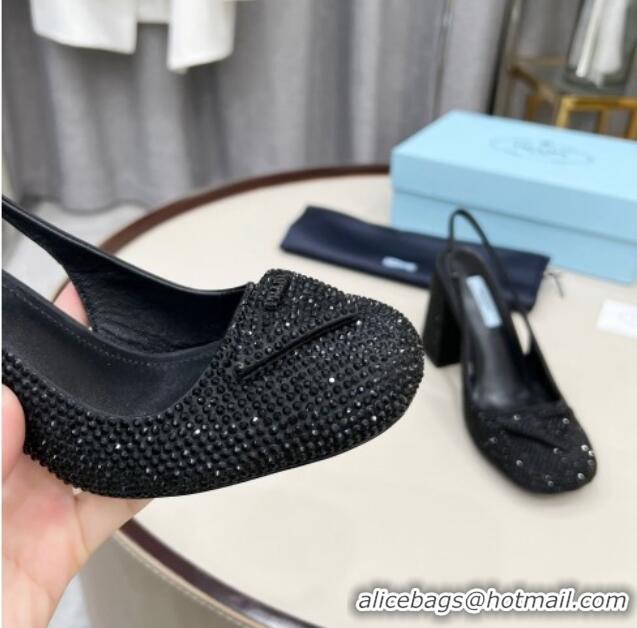 Discount Prada Crystal Slingback Pumps 9cm 011365 Black