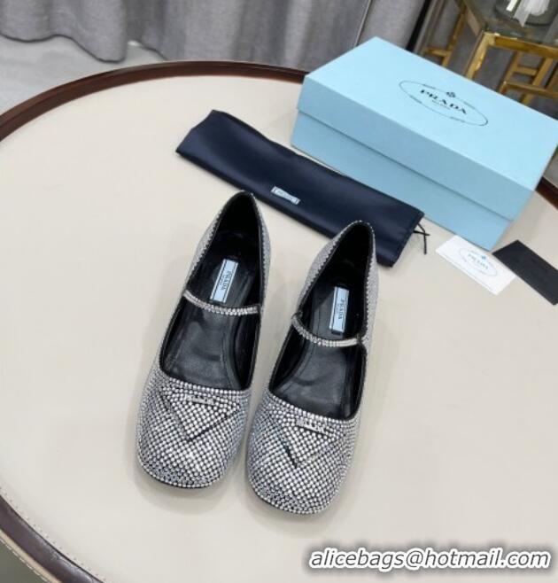 Best Grade Prada Crystal Slingback Mary Janes Pumps 5cm 011366 Silver/Black