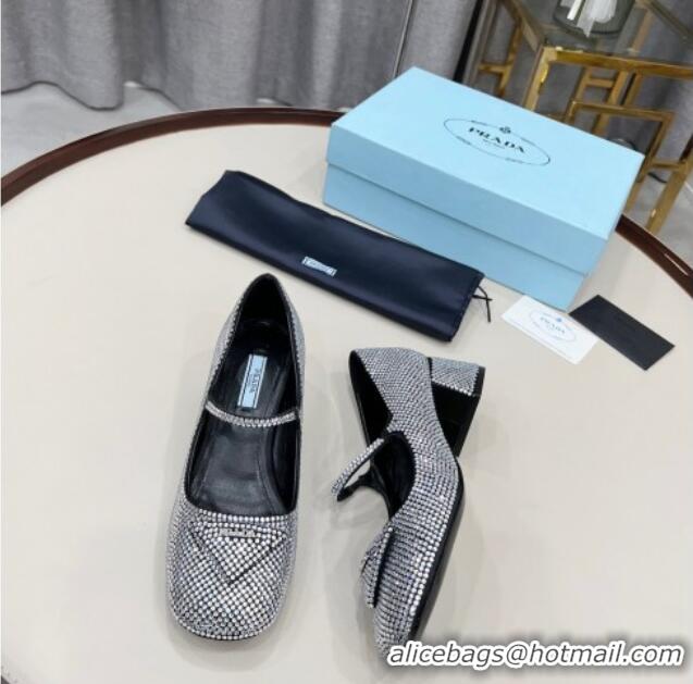 Best Grade Prada Crystal Slingback Mary Janes Pumps 5cm 011366 Silver/Black