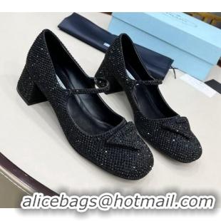 Best Price Prada Crystal Slingback Mary Janes Pumps 5cm 011367 Black