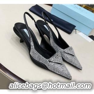 Purchase Prada Crystal Slingback Pumps 3cm 011368 Silver/Black