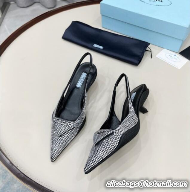 Purchase Prada Crystal Slingback Pumps 3cm 011368 Silver/Black