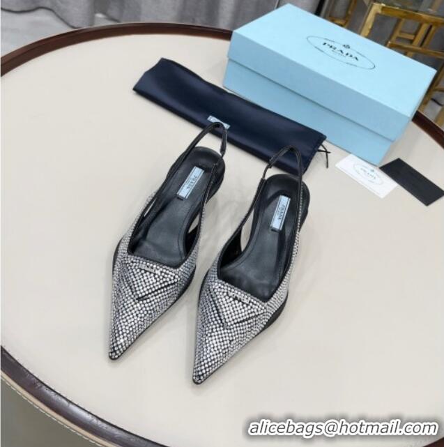 Purchase Prada Crystal Slingback Pumps 3cm 011368 Silver/Black