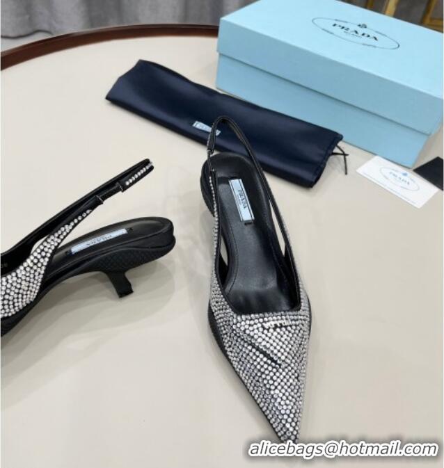 Purchase Prada Crystal Slingback Pumps 3cm 011368 Silver/Black