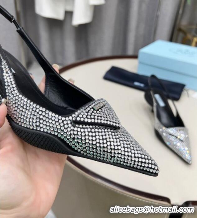 Purchase Prada Crystal Slingback Pumps 3cm 011368 Silver/Black