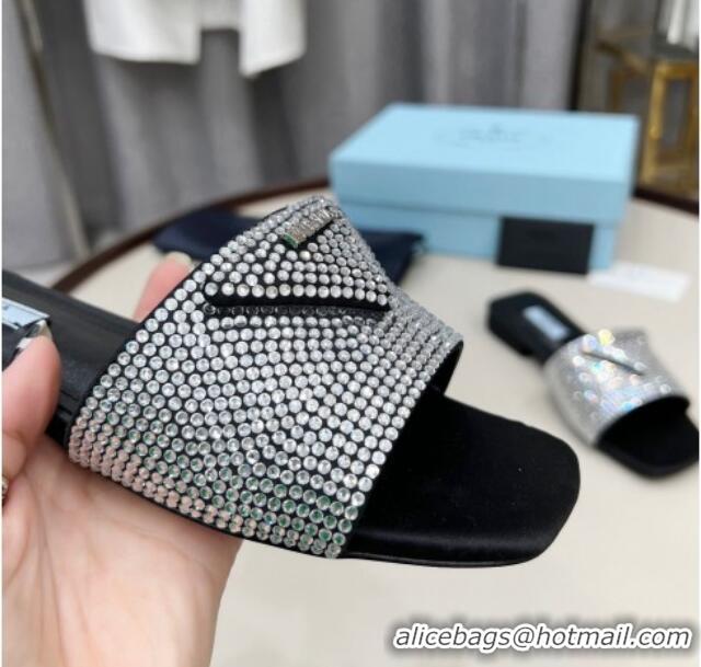 Most Popular Prada Crystal Flat Slide Sandals 011371 Silver/Black