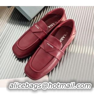 Good Product Prada Soft Lambskin Flat Loafers 011375 Burgundy