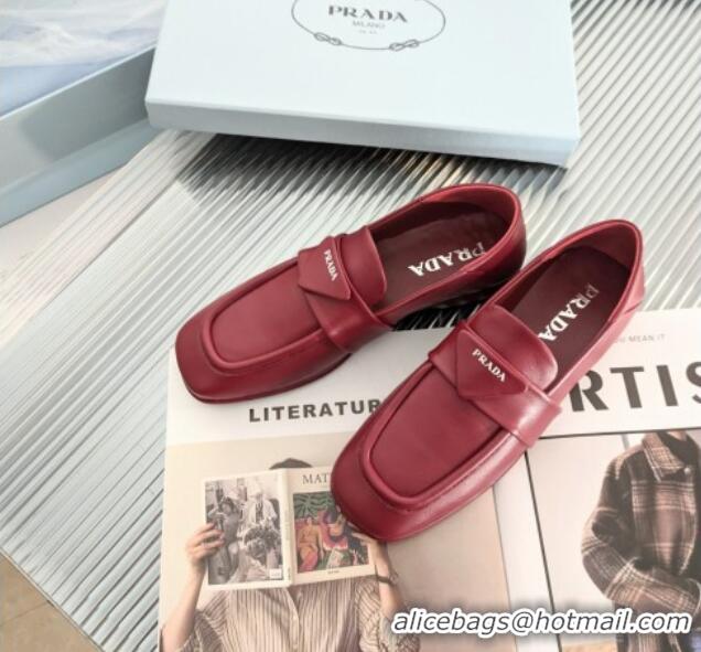 Good Product Prada Soft Lambskin Flat Loafers 011375 Burgundy